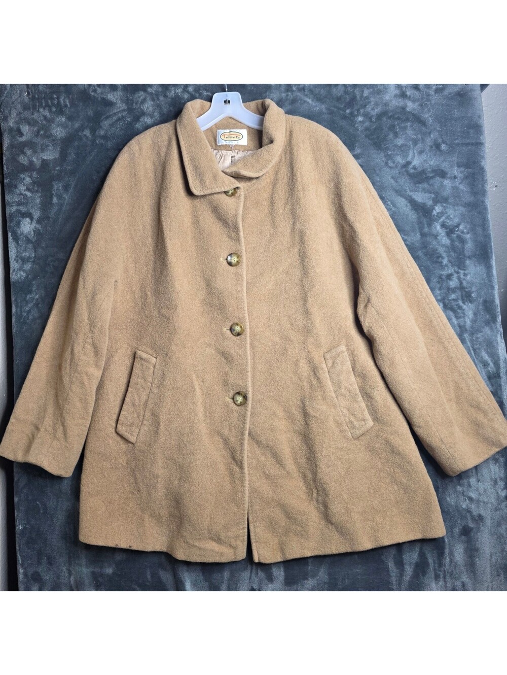 Talbots Womens 14 Beige 100% Camel Hair Lined Button Overcoat